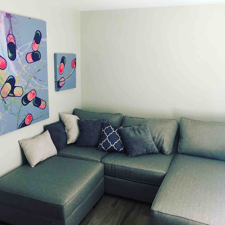 标准双人沙发床，配备共用浴室、电视、AmazonPrimeTV、复古电子游戏、服装照明、原创艺术品。 