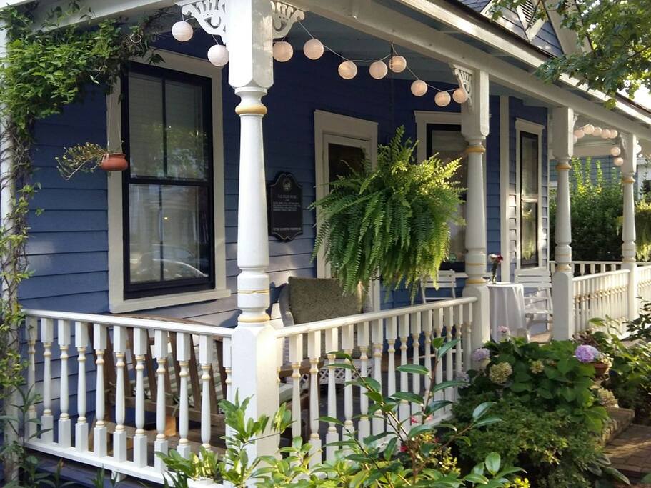 Lush summer porch sitting