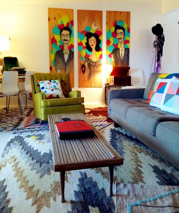 living room with art by local artists.