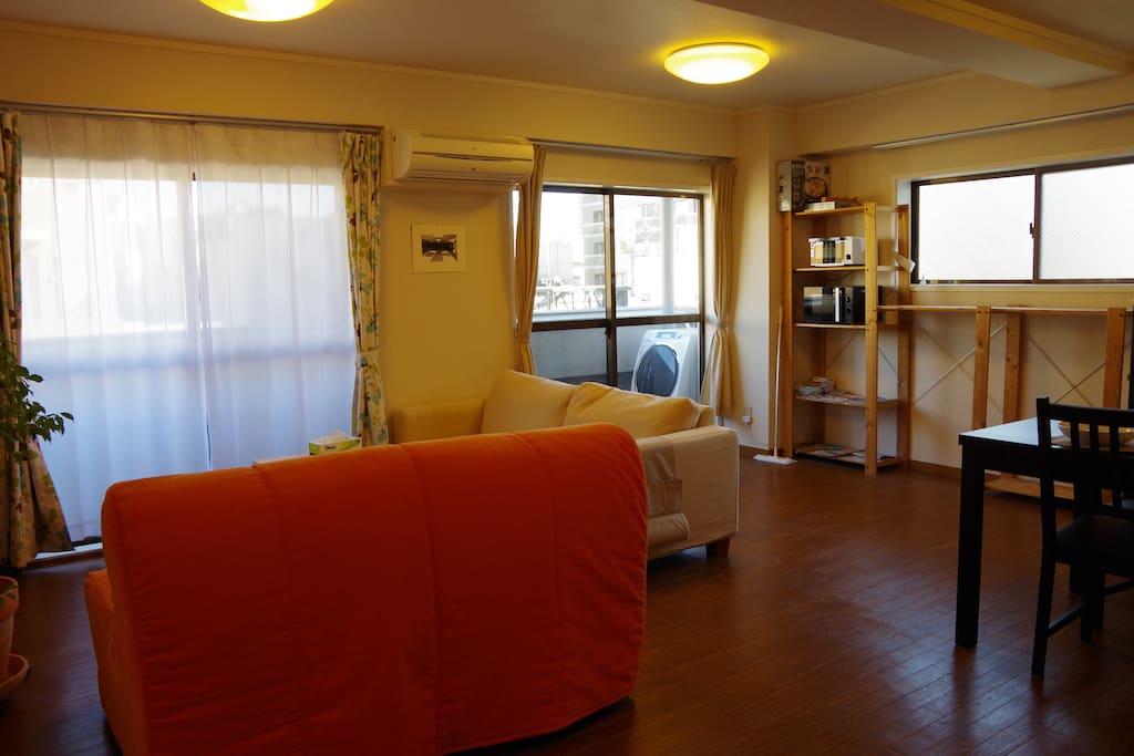 Bright corner room with three windows