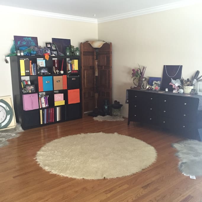 The tranquil living room greets you as you walk in. Peaceful running water!