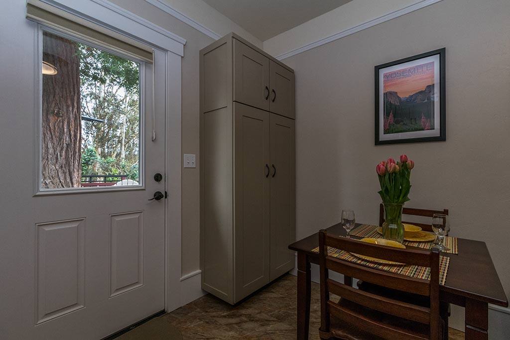 The quaint dining table for two is lovely.