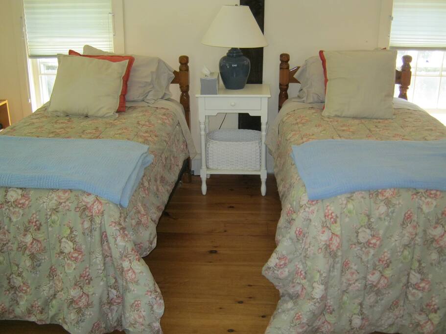 Comfortable, spacious bedroom with skylights