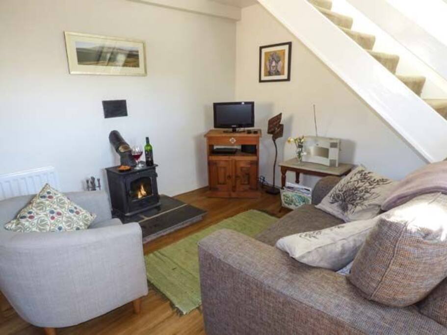 The fire is decorative as there is plenty of biomass heating the cottage and the hot water. There is a selection of DVDs and CDs for your relaxation and pleasure