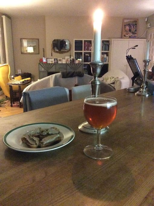 A home brewed beer and a bit of foie gras. Not bad.
