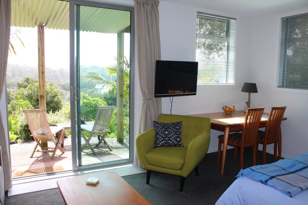 The room has a lovely view over Blockhouse Bay Reserve