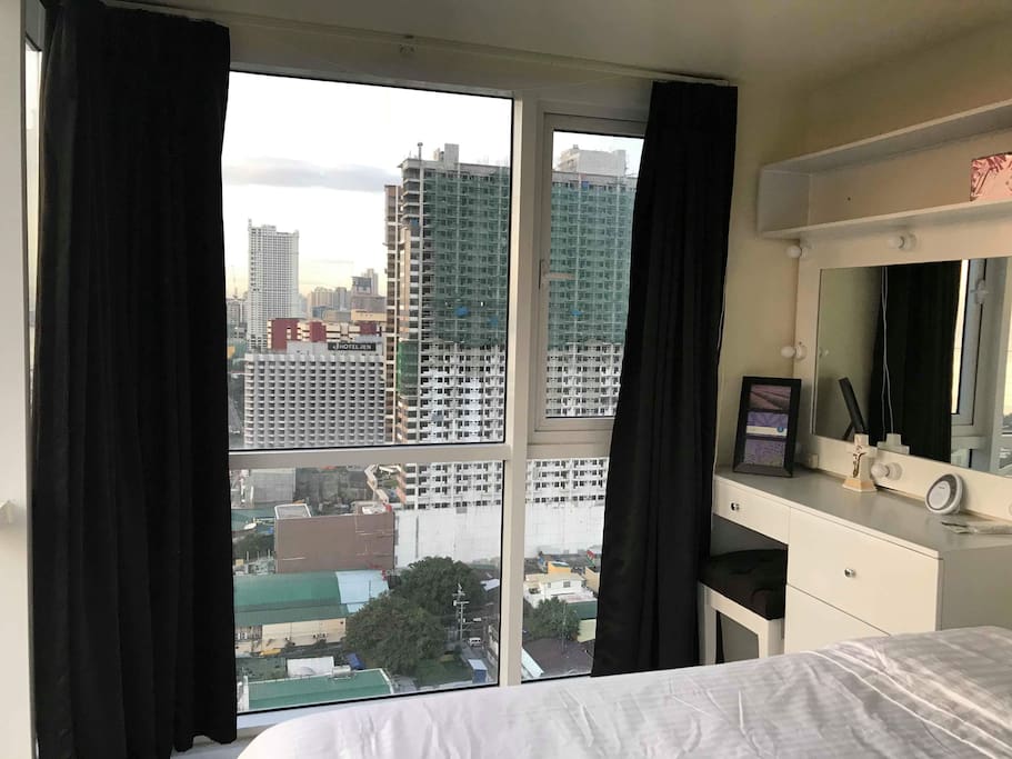 Floor to ceiling windows in bedroom