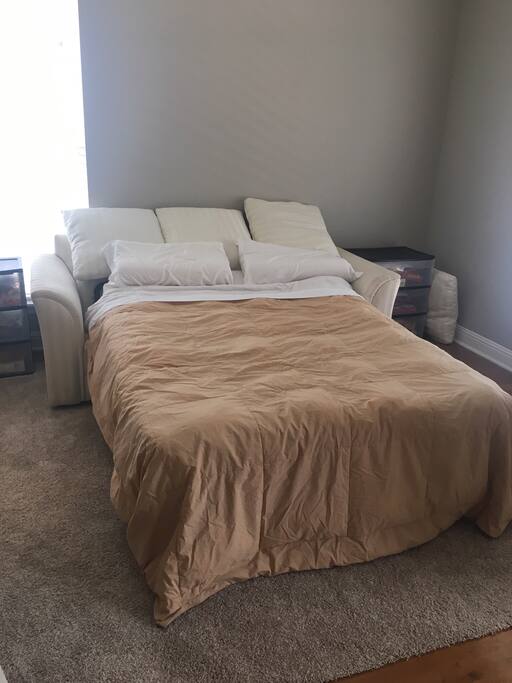 This private space is cozy with a 3 inch memory foam topper on the mattress to ensure a good night's sleep!
