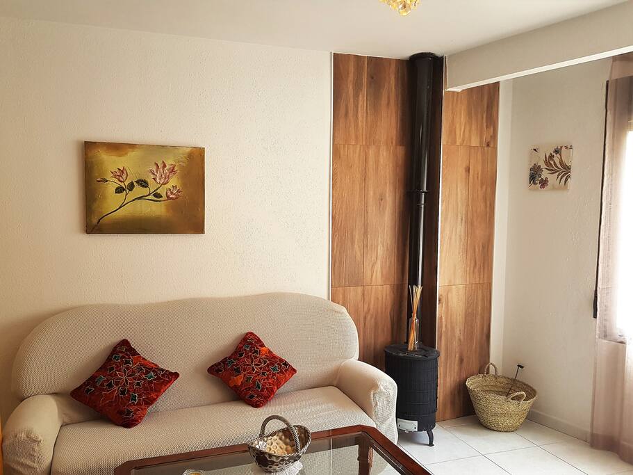 Salón con estufa de leña