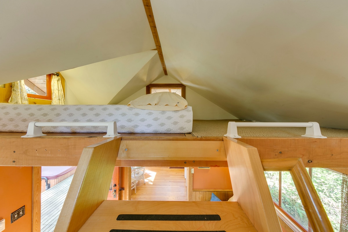 Loft bed with the most comfortable mattress. Seriously! Sheets, blankets and pillows provided but not pictured.