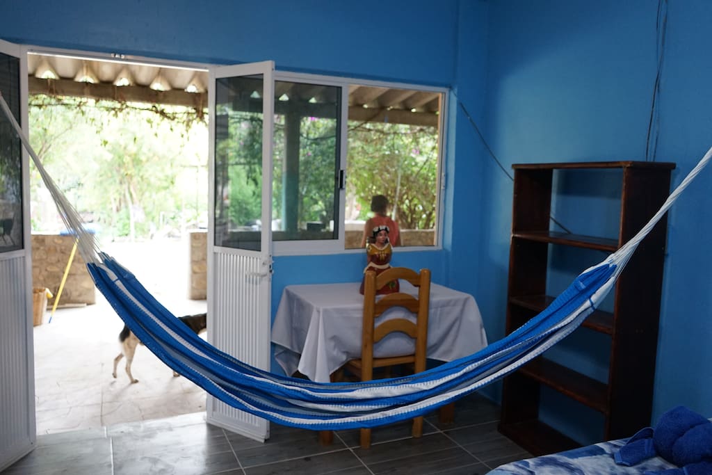 Oceano is our new room with two double beds, very large windows equipped with mosquito screens, fancy ceiling fan and a hammock for a relaxed beach like stay.