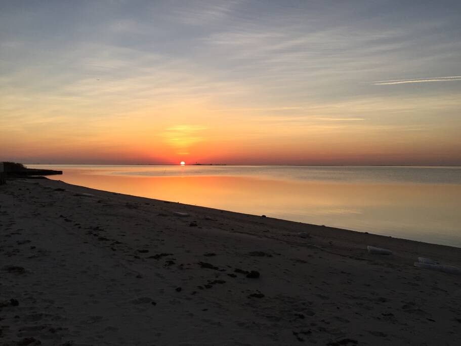 Sunrise at the Great Bay Beach just a mile from our condo