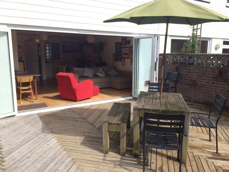 View from sun deck into house