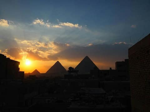 House of Hieroglyphs-Rooftop View of Pyramids