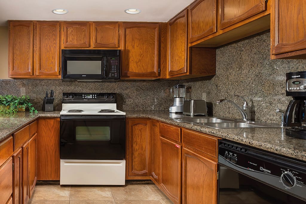 The richly-appointed kitchen is a joy to cook in
