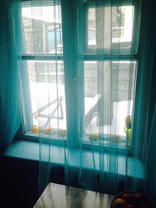 the magic blue window in the winter