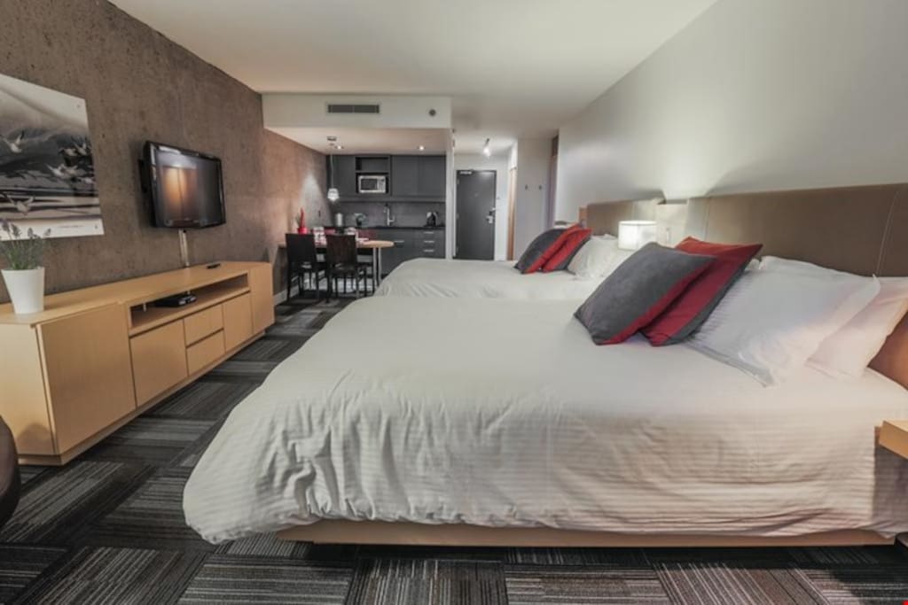 The spacious studio can sleep up to 4 guests.
