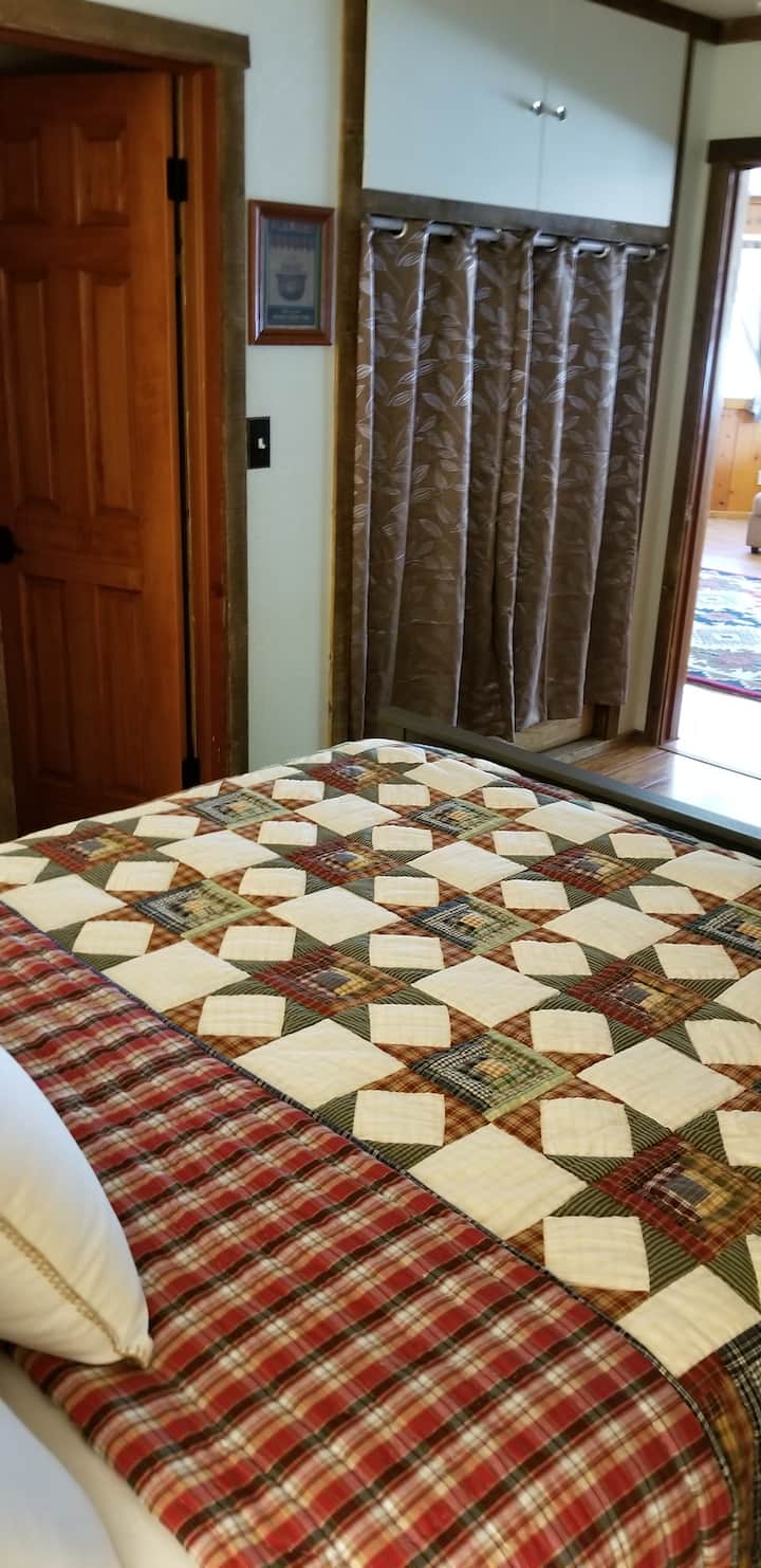 Looking out of the guest bedroom to the living room