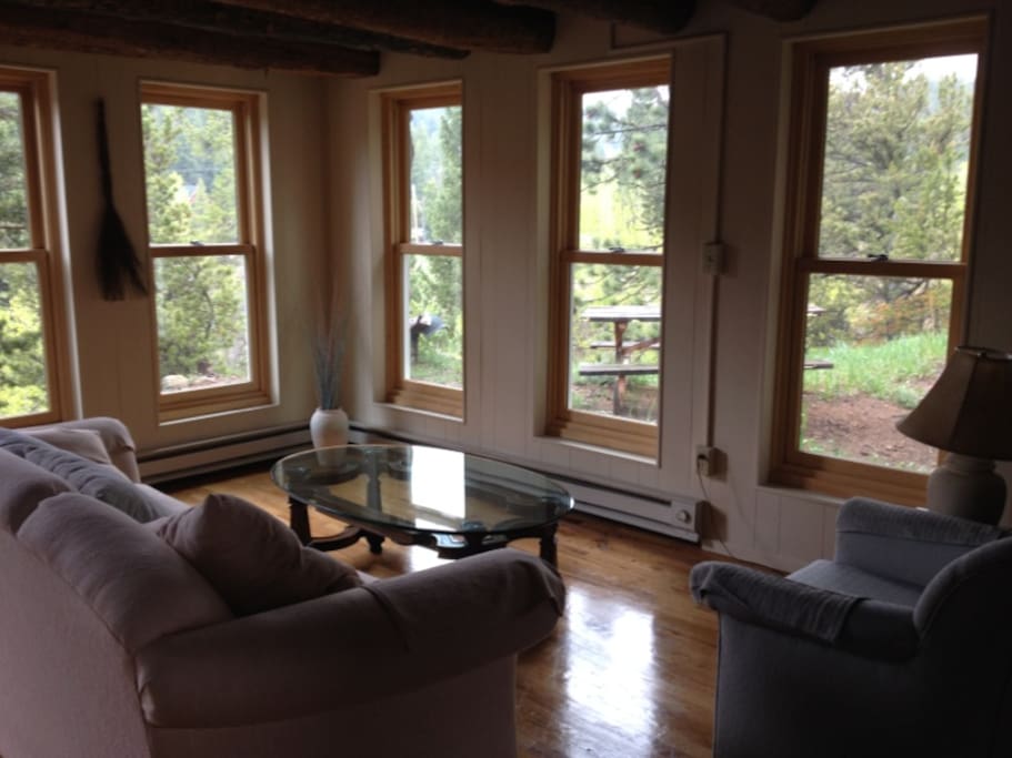 Light and Bright living room brings the mountains inside