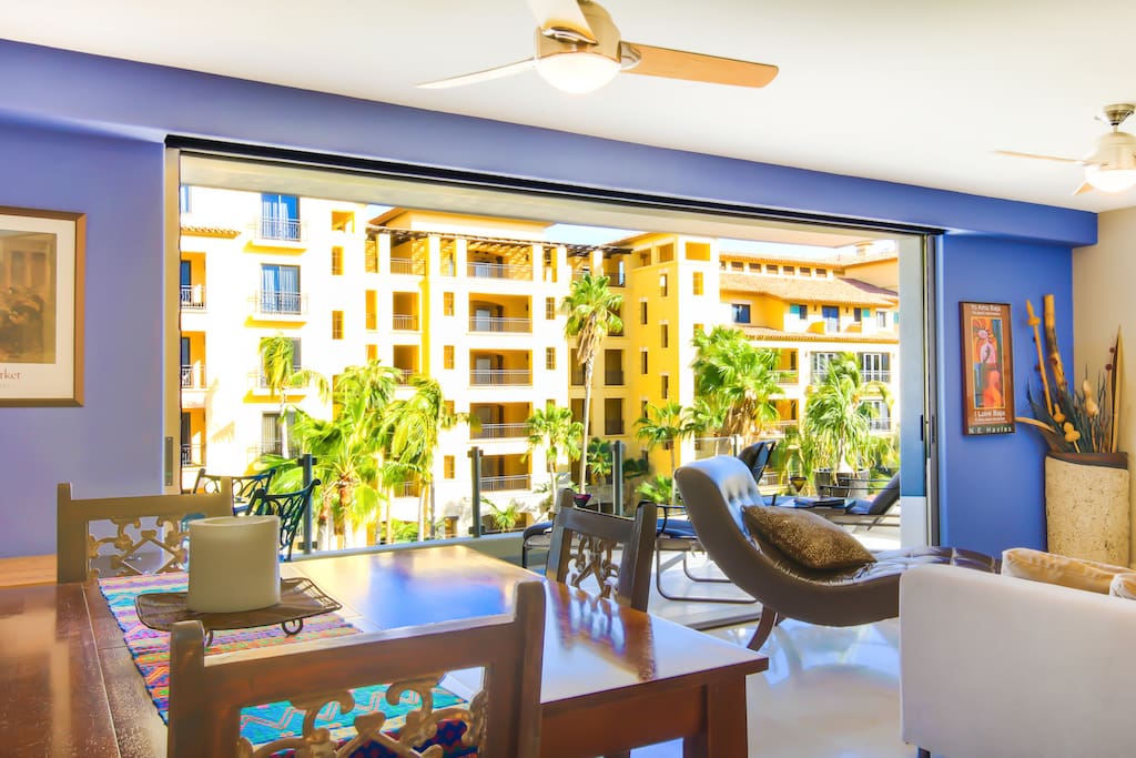 Living/Dining/
Kitchen with pocket doors to patio facing Ocean