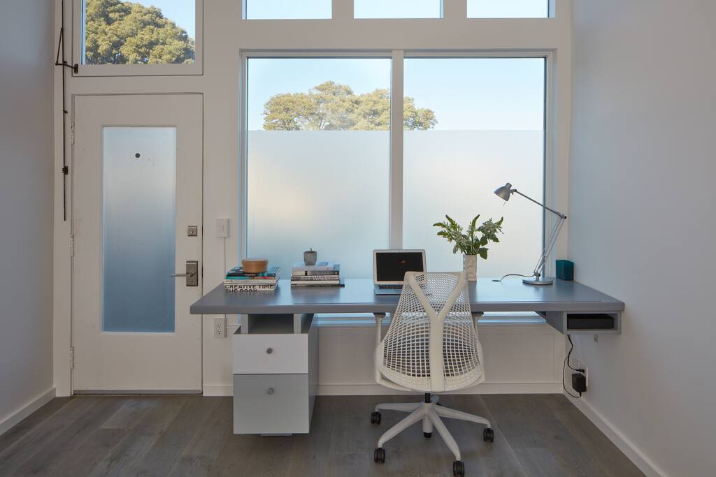 Work area with built-in desk and high speed internet