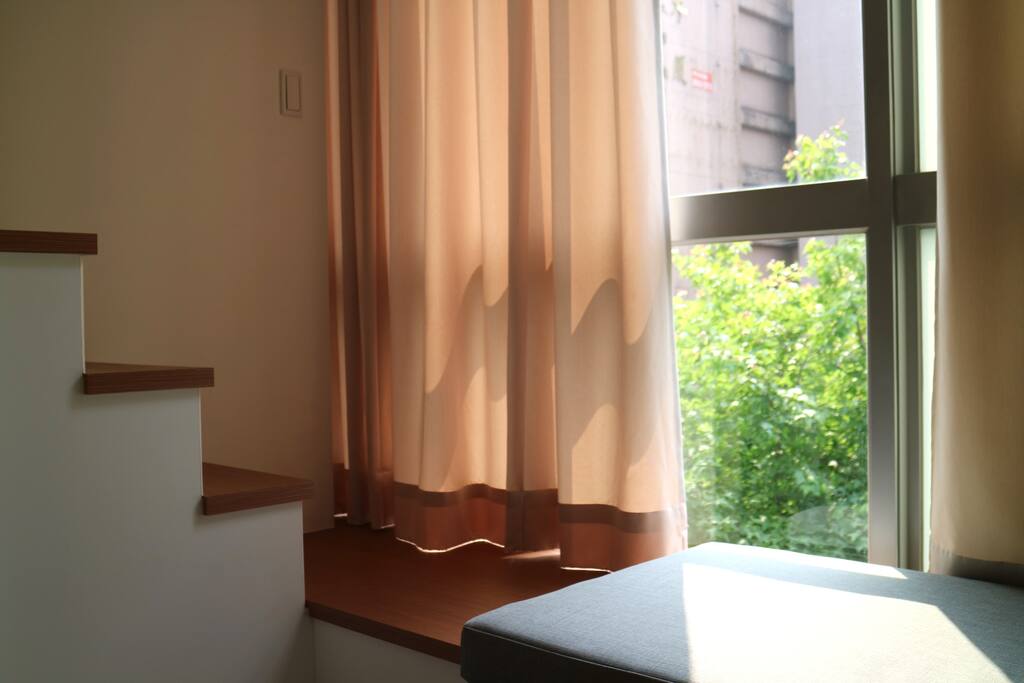 The stairs to upstairs living area.