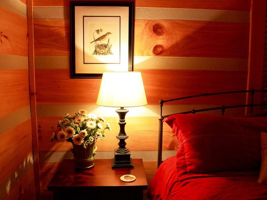 Bedroom with king size bed on main floor.