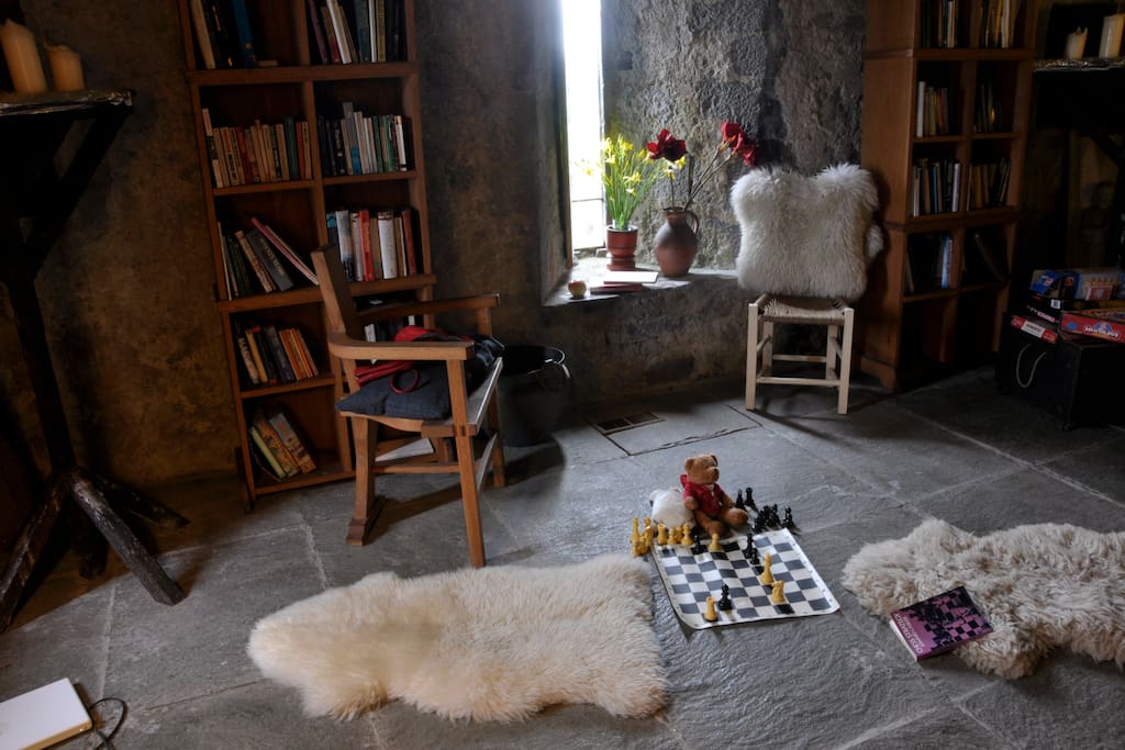 Game of chess and sheepskin rugs Great Hall Ballyportry Castle