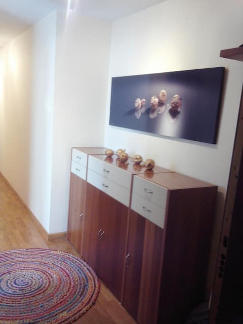 Habitación y baño. Silencio. Desayuno. Buses