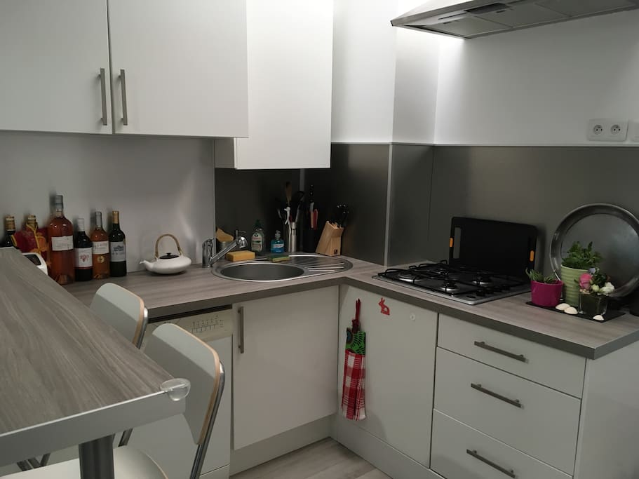 Fully equipped kitchen (oven, microwave, dishwasher, toaster, Nespresso machine)
