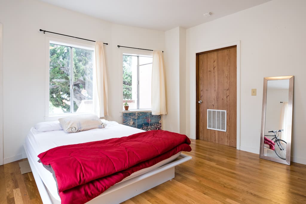 Queen-sized bed with room to spare. More floor bedding can be provided for additional guests.