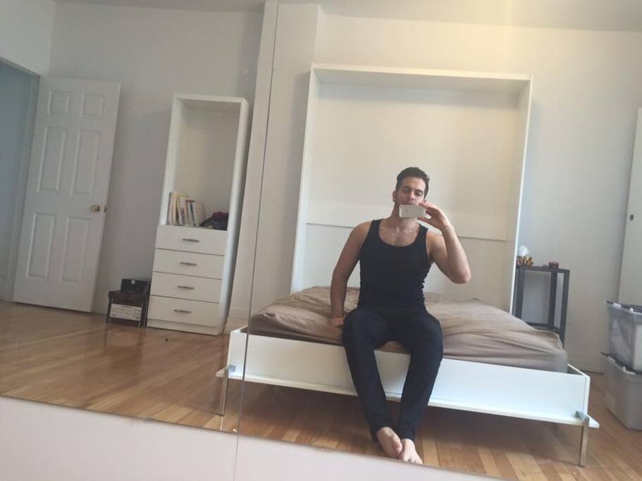 bedroom with murphy bed and mirror