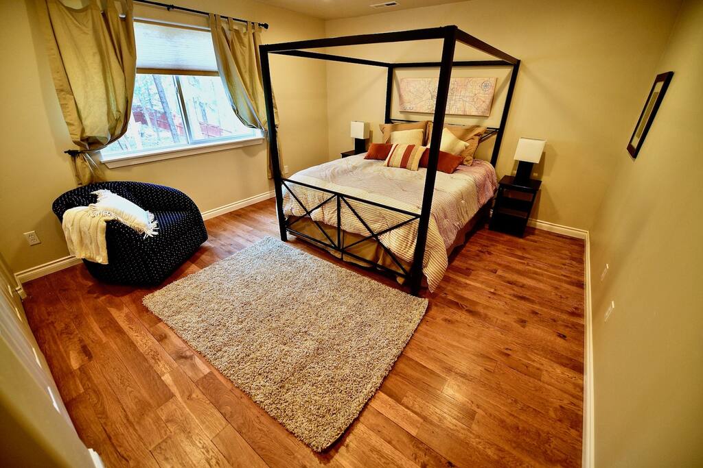 Relaxing bedroom with queen pillow top bed