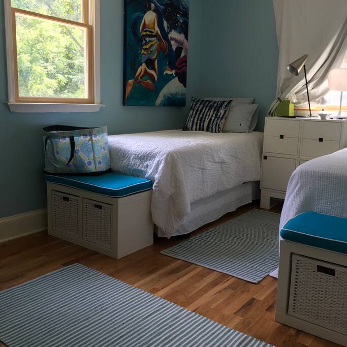 Storage in the seating& bedside tables.