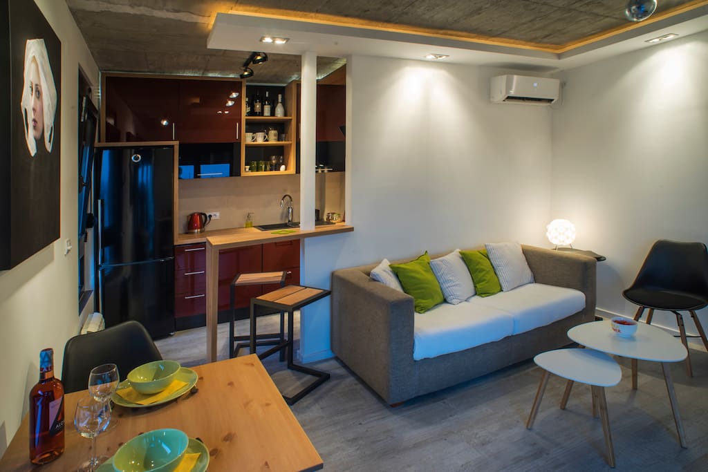 living room with kitchen