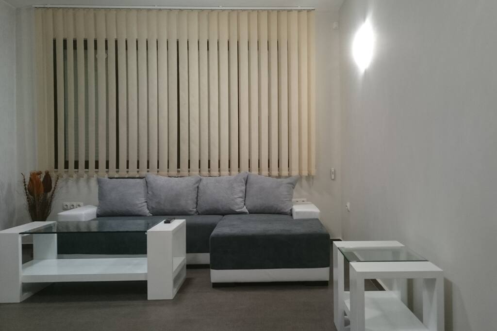 High class, brand new and comfortable - all you need for perfect stay. The big sofa turns into a comfort double bedroom.