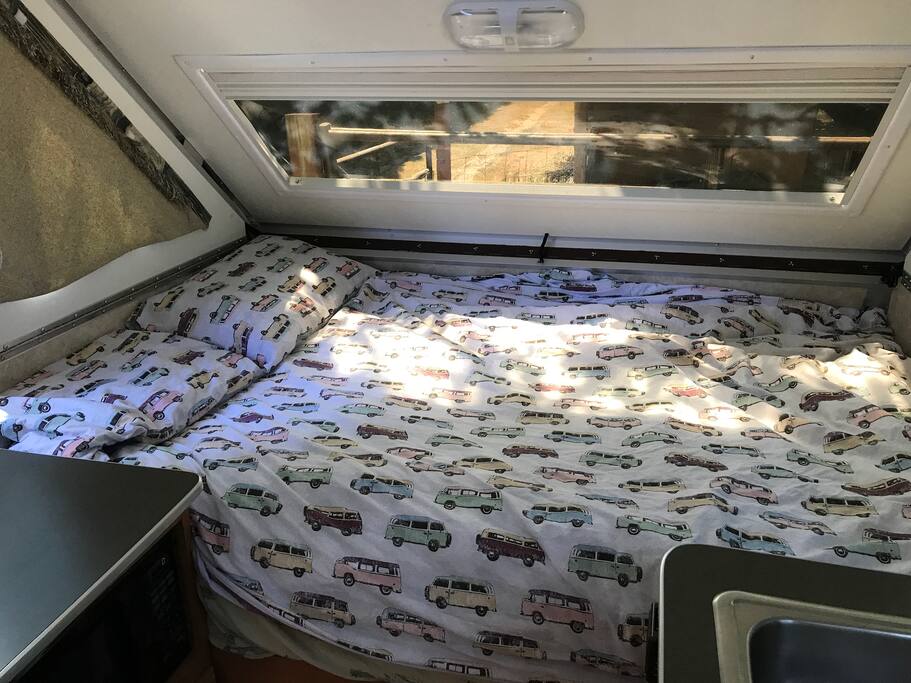 The double bed (a real mattress).