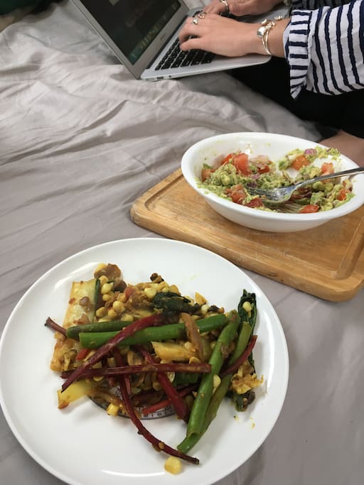 I love to cook for people in our galley! Or you can cook too :)