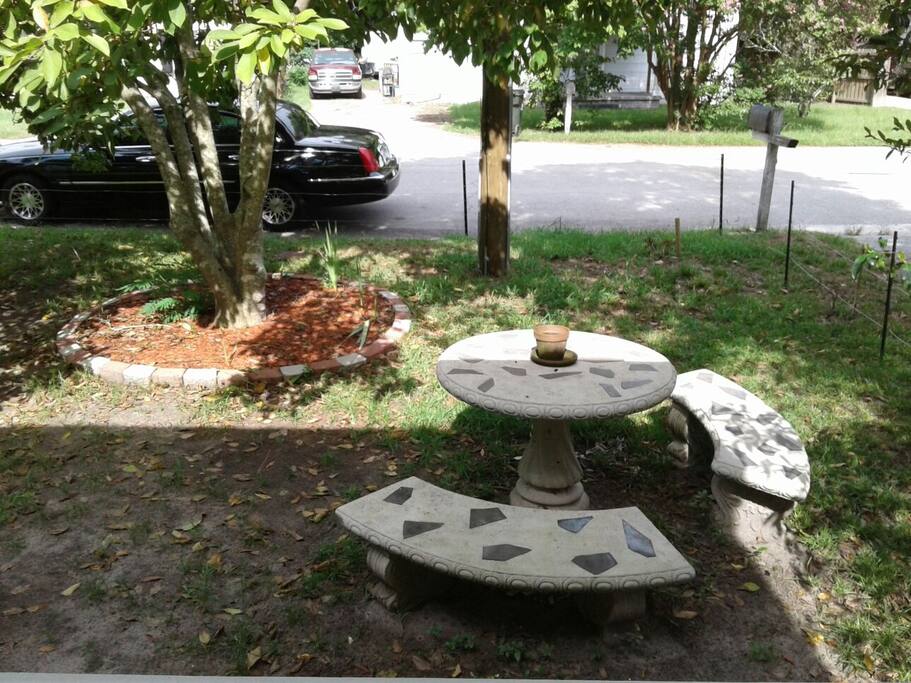Bbq table in the front yard.