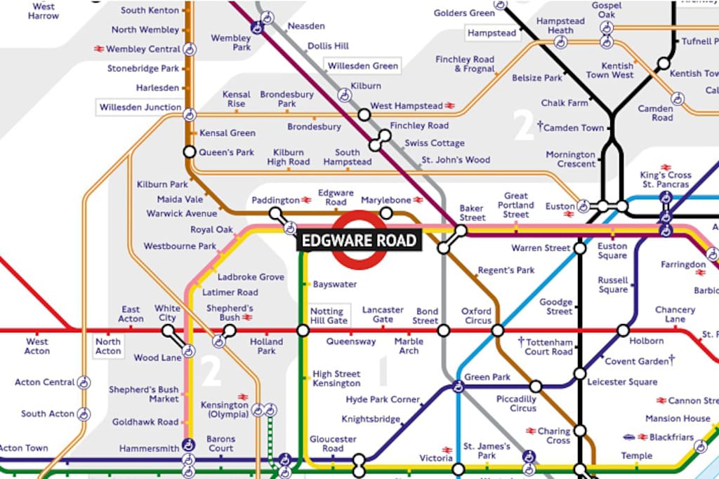 Edgware Road is Zone 1 central London. Walk to station in 1 minute. See all London by foot, bike, bus, underground, taxi from here. A 10-15 minute walk to major attractions.