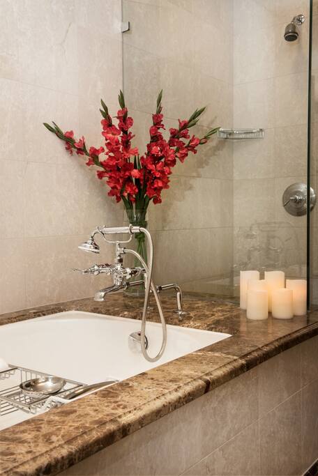Get ready for the day ahead in the large and bright bathroom.