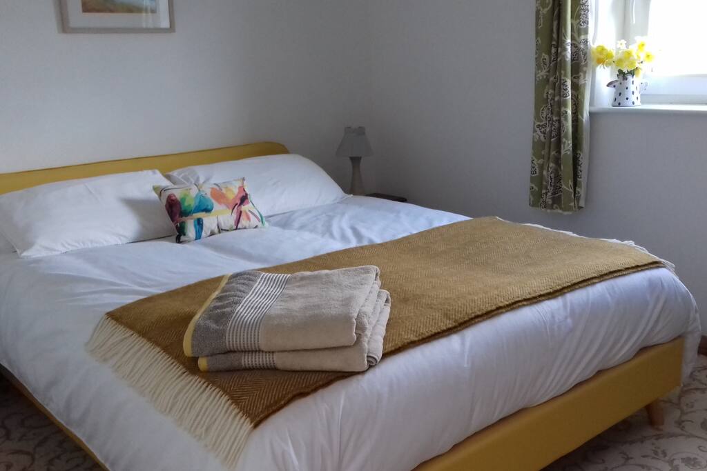 King-sized bed in a bright room