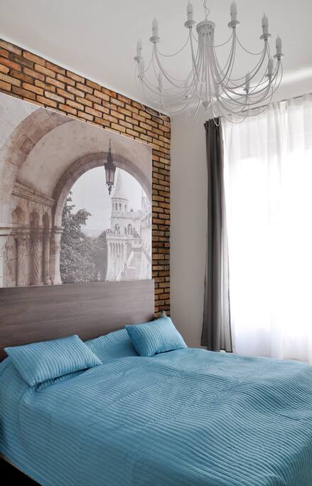 The bedroom with large and comfortable bed and the Fisherman's Bastion.
