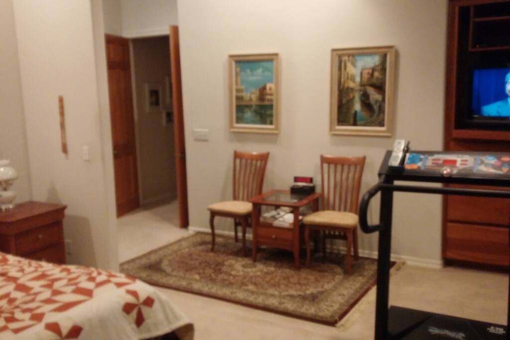 Chairs, tables, treadmill