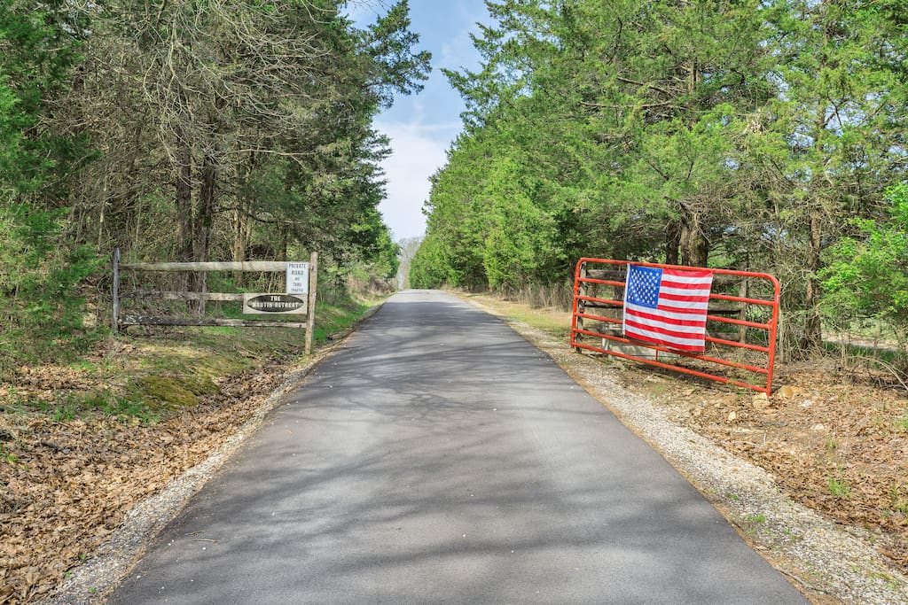 The entrance to the Martin Retreat. A private 1.2 mile long asphalt road brings you to a little peace of heaven on earth.