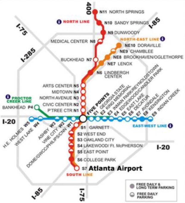 This is a map of the public transportation system Marta. Ashby Station is located on the Blue & Green Line.