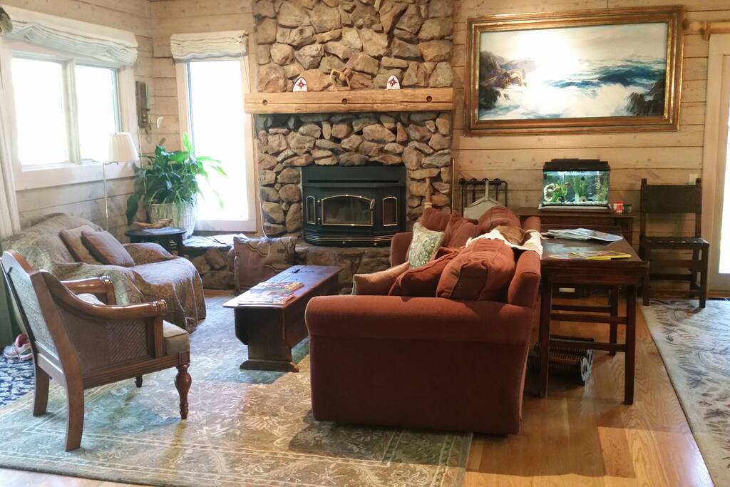 Living room, cozy fireplace