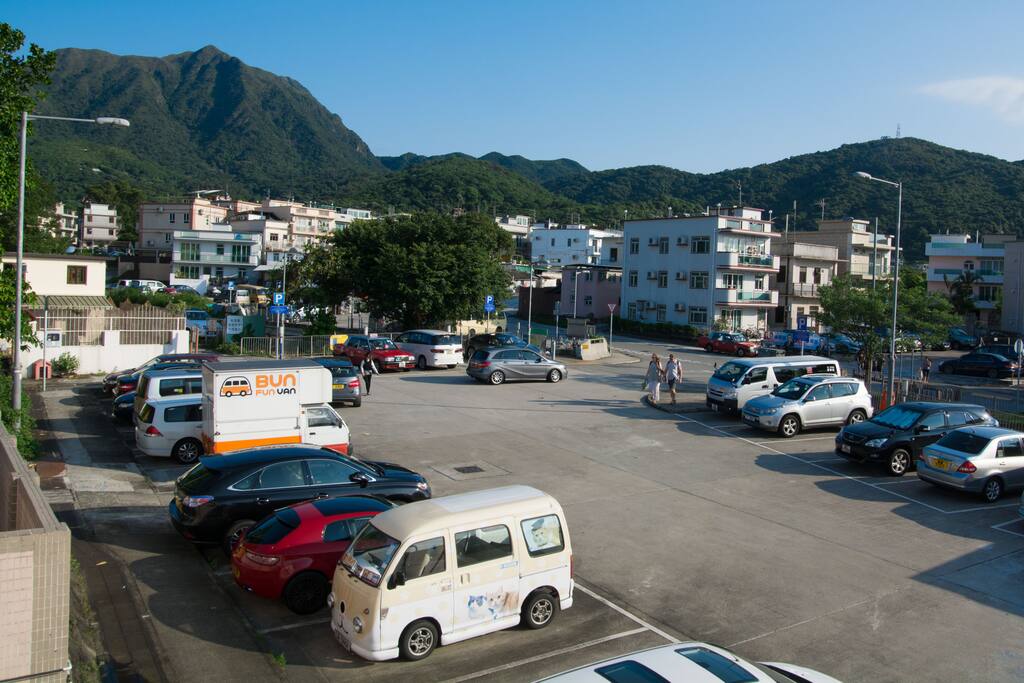 This is the village, mountains in the back