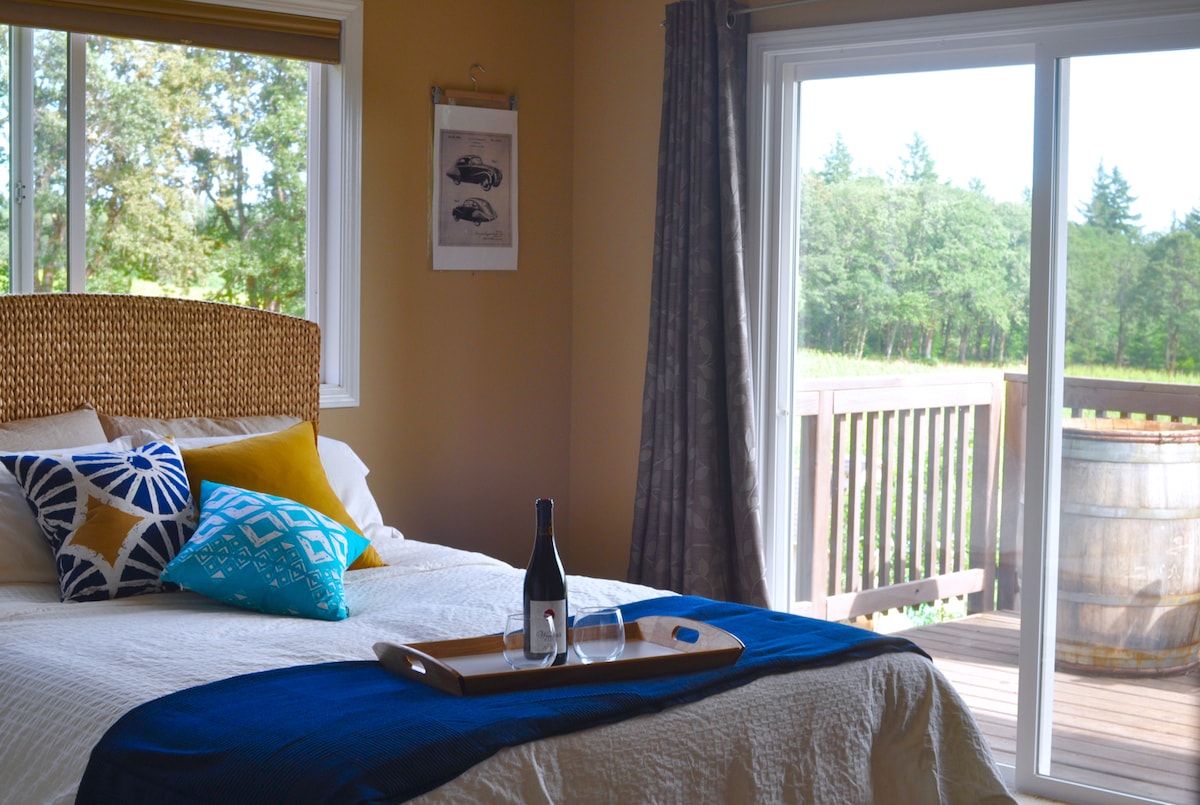 Entrance to private deck with vineyard views