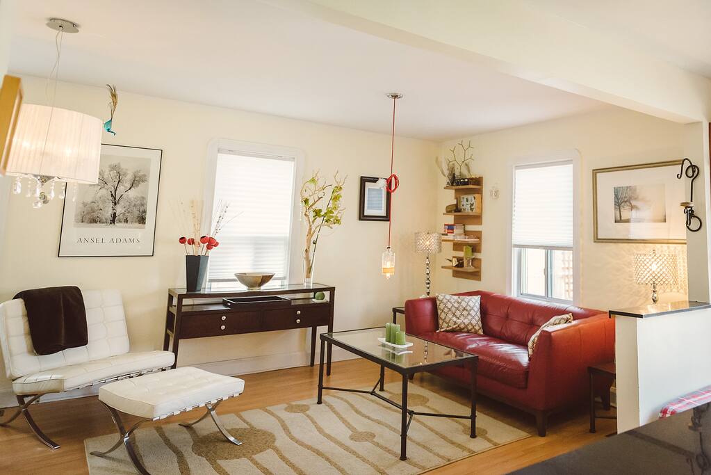 Open concept living/dining room adjacent to the kitchen.